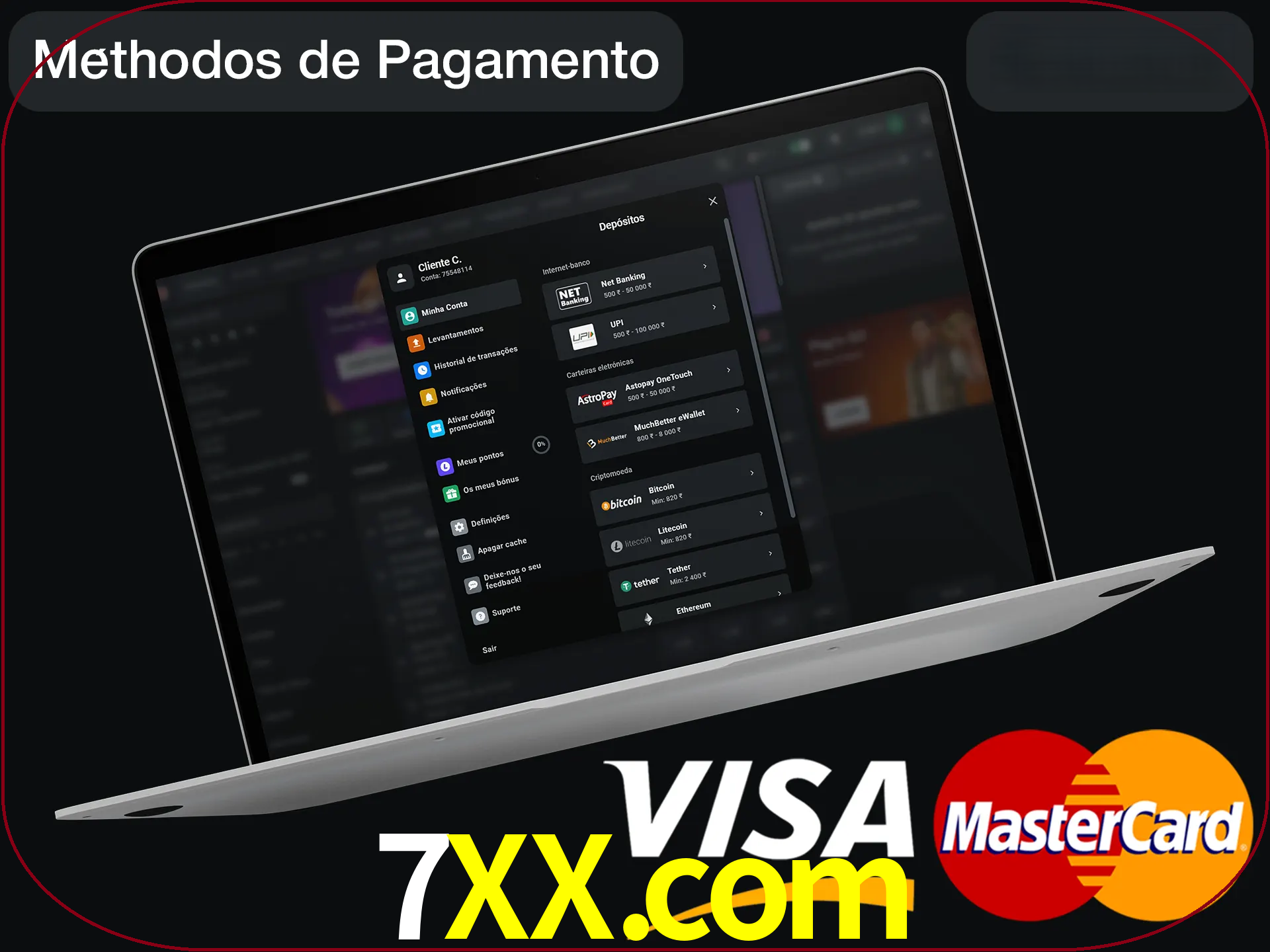 Use seu método de depósito preferido.